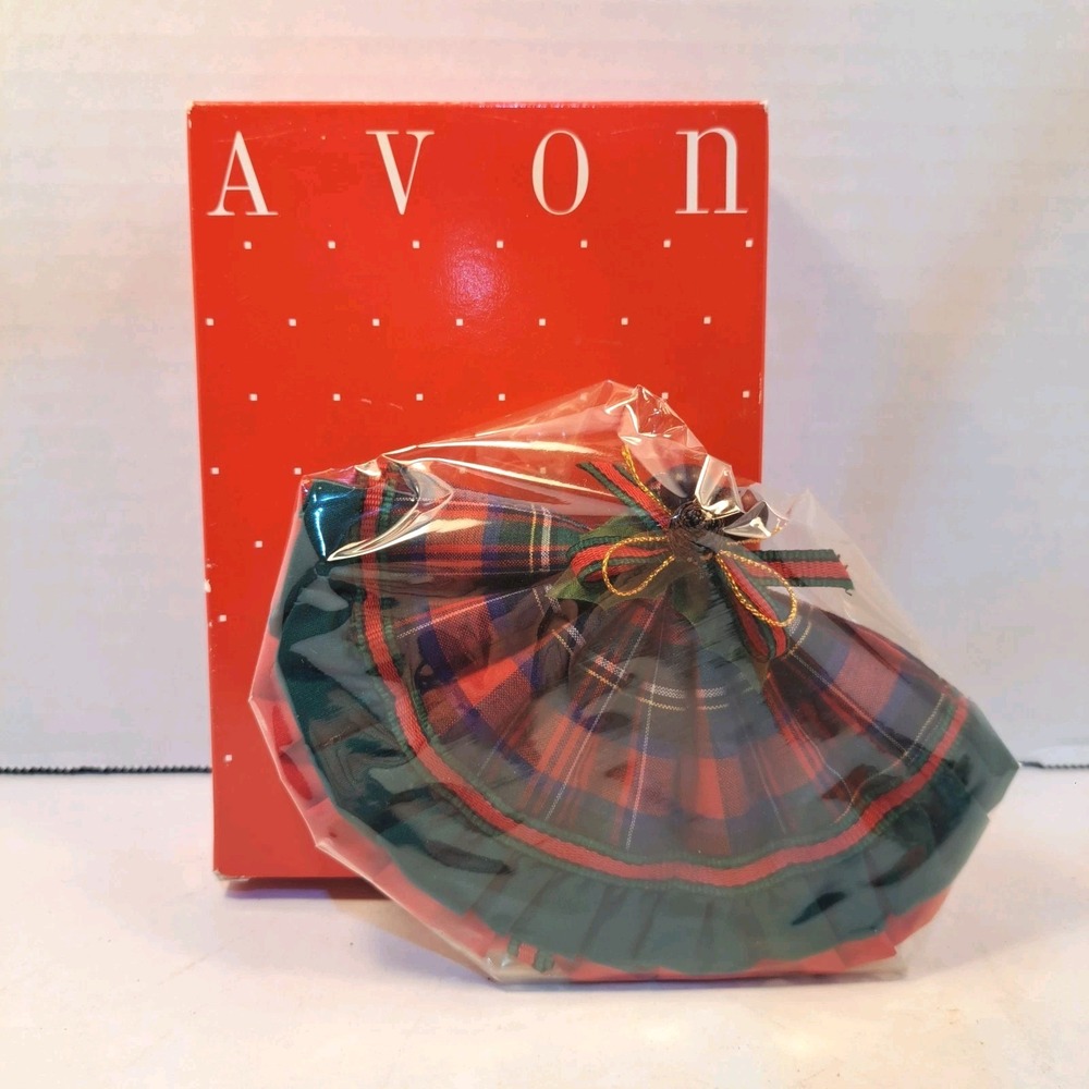 Avon Holiday Plaid Fan Ornament Scented Fabric Citrus Spice Multicolor